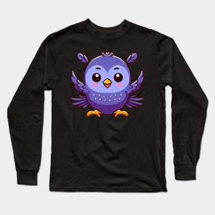 Blueberry Bliss: Whimsical Flight of the Blueberry Bird Long Sleeve T-Shirt